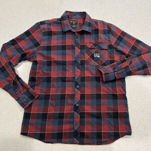Fox Racing Long Sleeve Flannel Grey Black Red Check Size Large